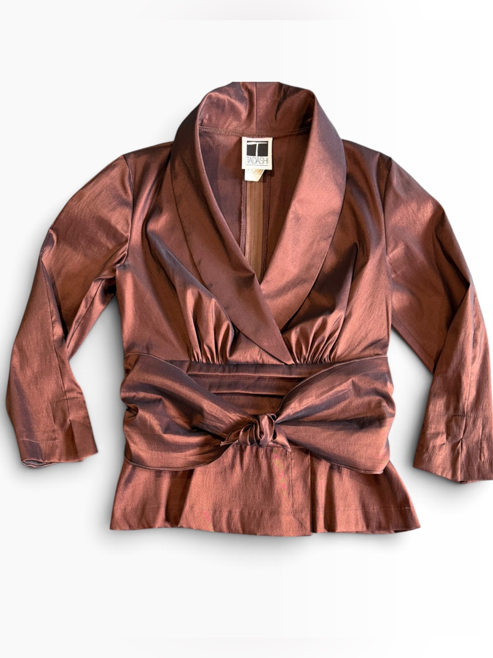 Vintage Tadashi Size 8 XS S Copper Bronze Ruched Peplum Jacket